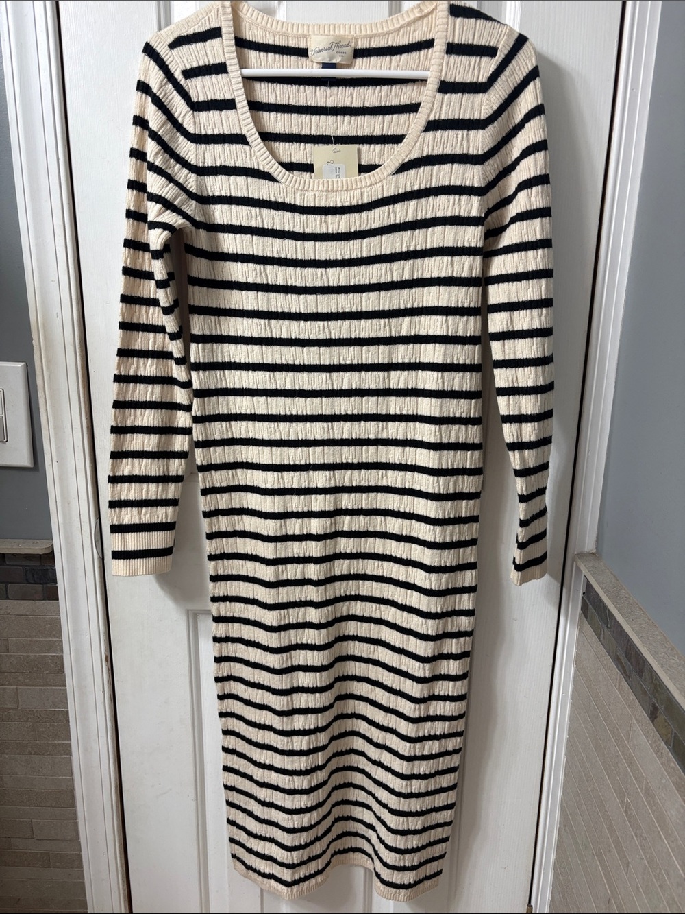 Universal Thread Cream and Black Striped Ribbed Long Sleeve Dress #36